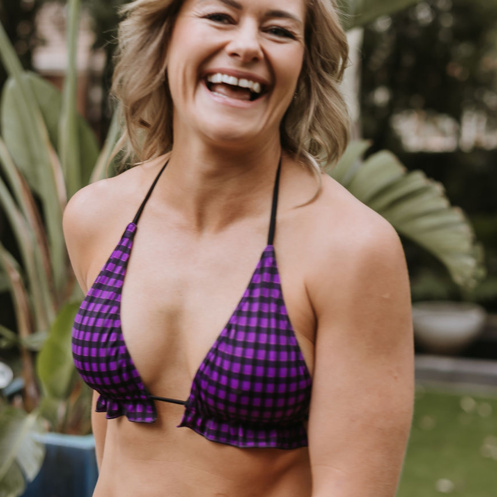 Purple Black Checkered Chelsea Style Bikini Top Peaches Swimwear purple-black-checkered-chelsea-style-bikini-top-peaches-swimwear
