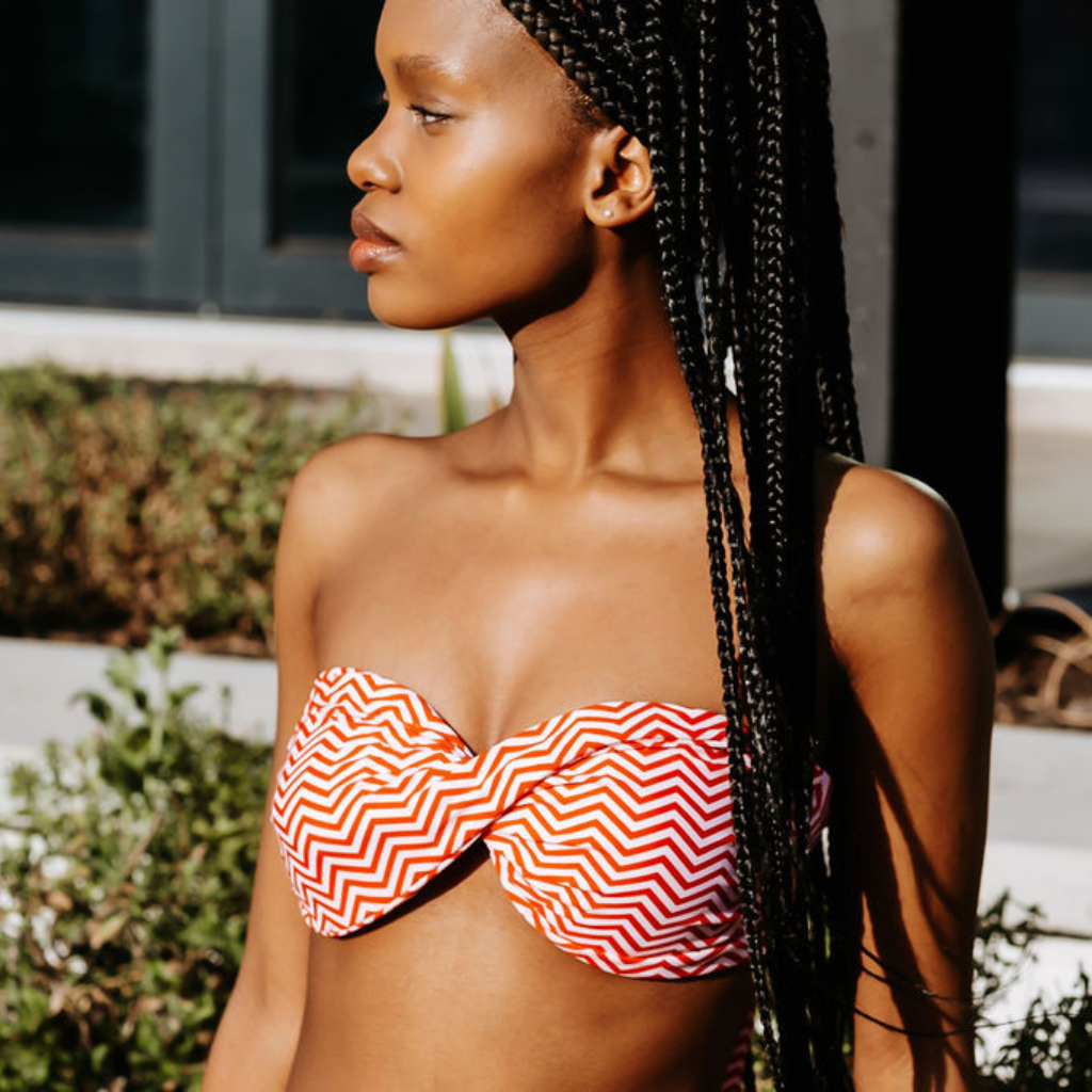 Red Zigzag- Bandeau Style Bikini Set