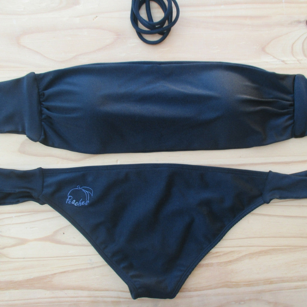 Black - Bandeau Style Bikini: black boobtube style top and classic Tie bikini bottom in black