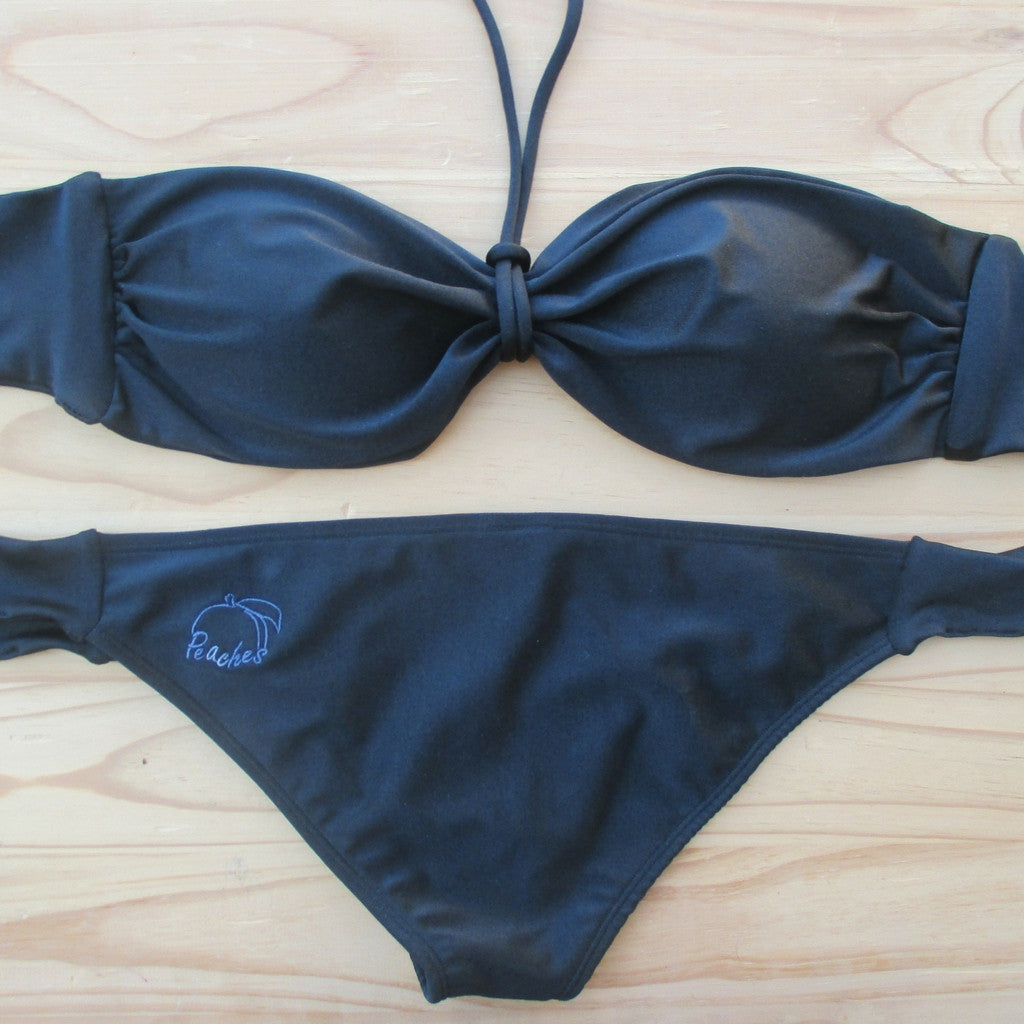 Black - Bandeau Style Bikini: black boobtube style top and classic Tie bikini bottom in black