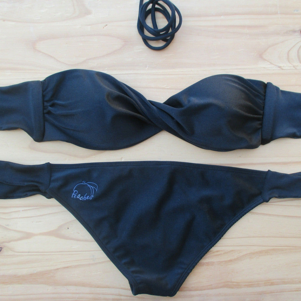 Black - Bandeau Style Bikini: black boobtube style top and classic Tie bikini bottom in black