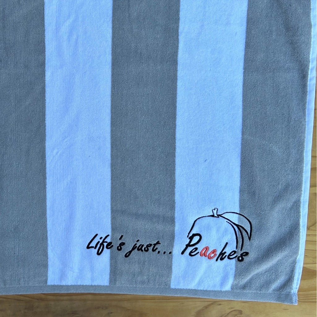 White & Grey Striped - Beach Towel