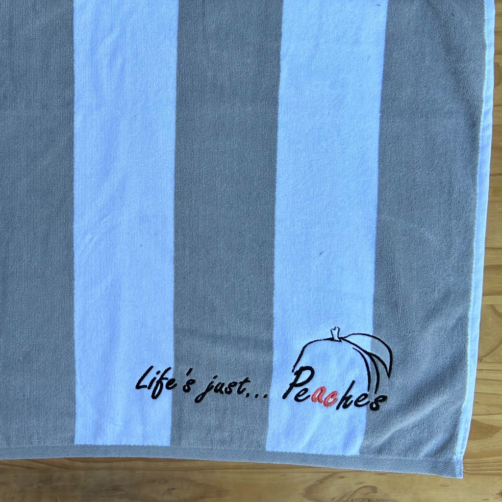 White & Grey Striped - Beach Towel