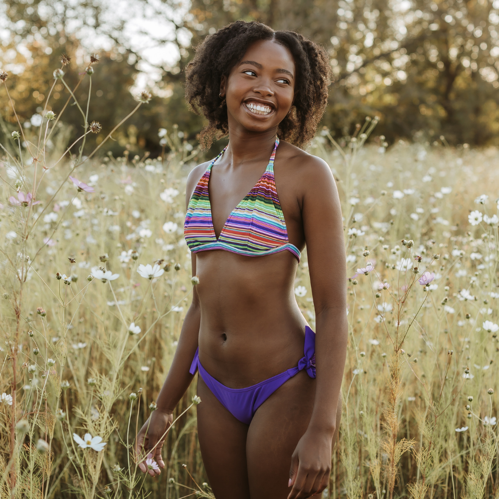 Purple - Classic Tie Style Bikini Bottom: classic tie bottom in purple solid colour. Handmade from nylon lyrca