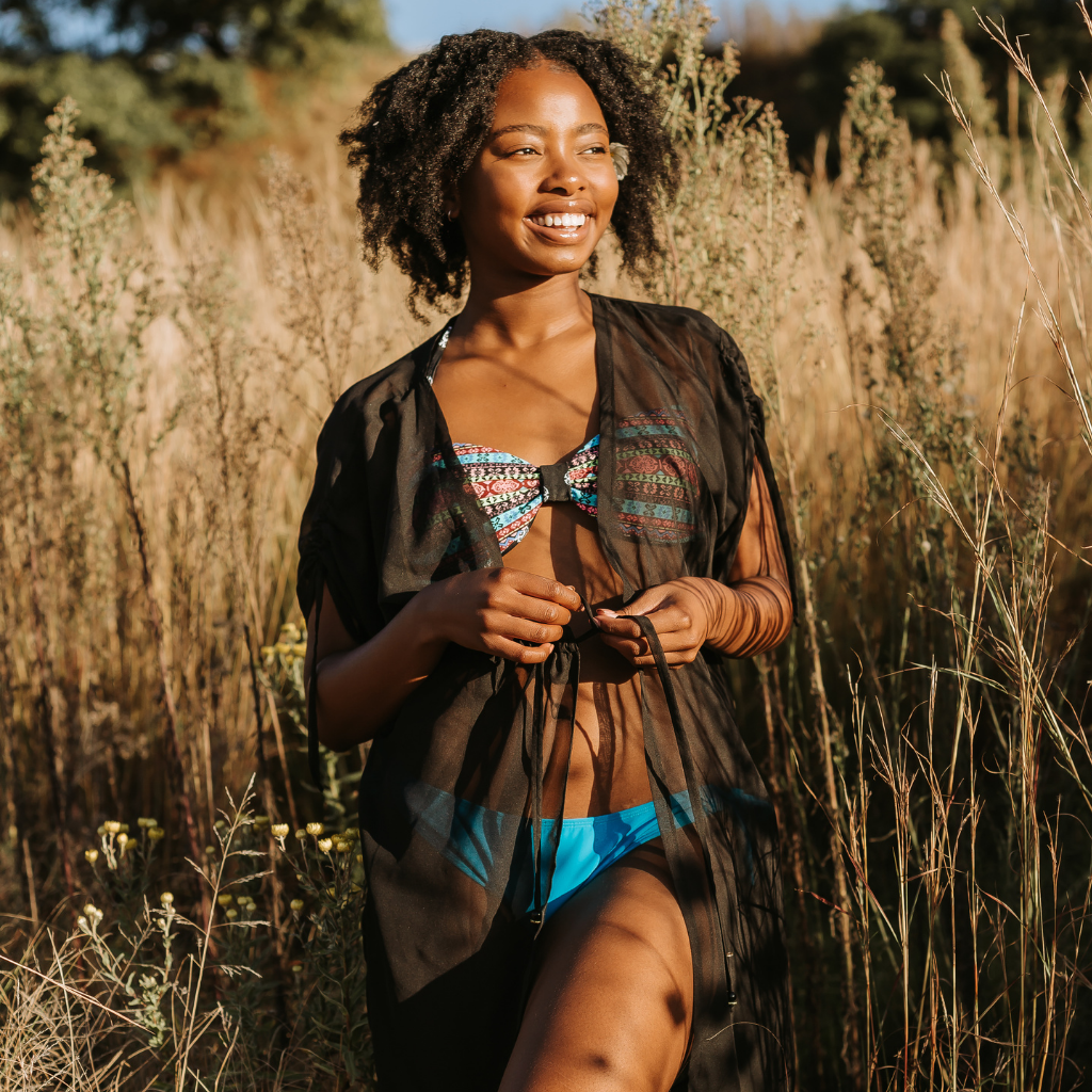 Short Tie Kimono - Black: solid black chiffon, knee length kimono cover up. String tie around the waist . Handmade from chiffon