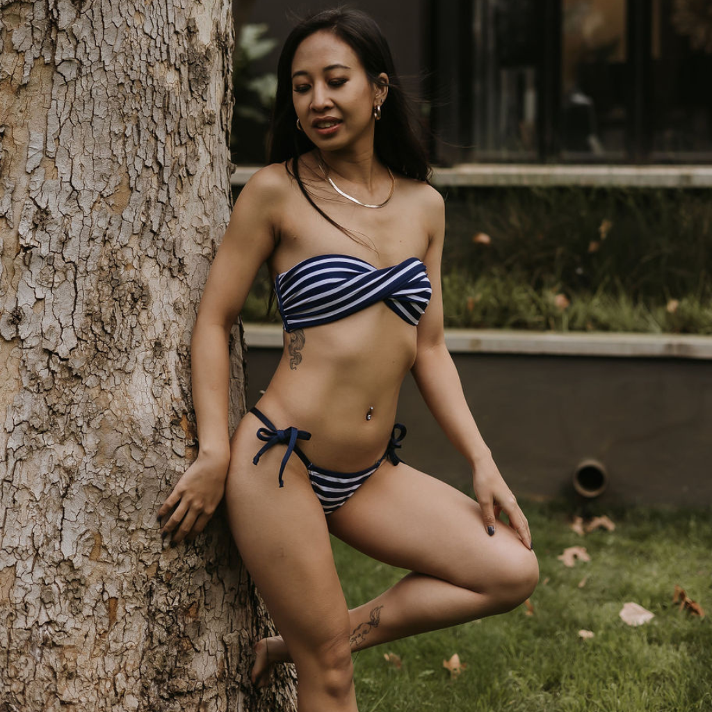 Navy & White Stripes - G-String Style Bikini Set