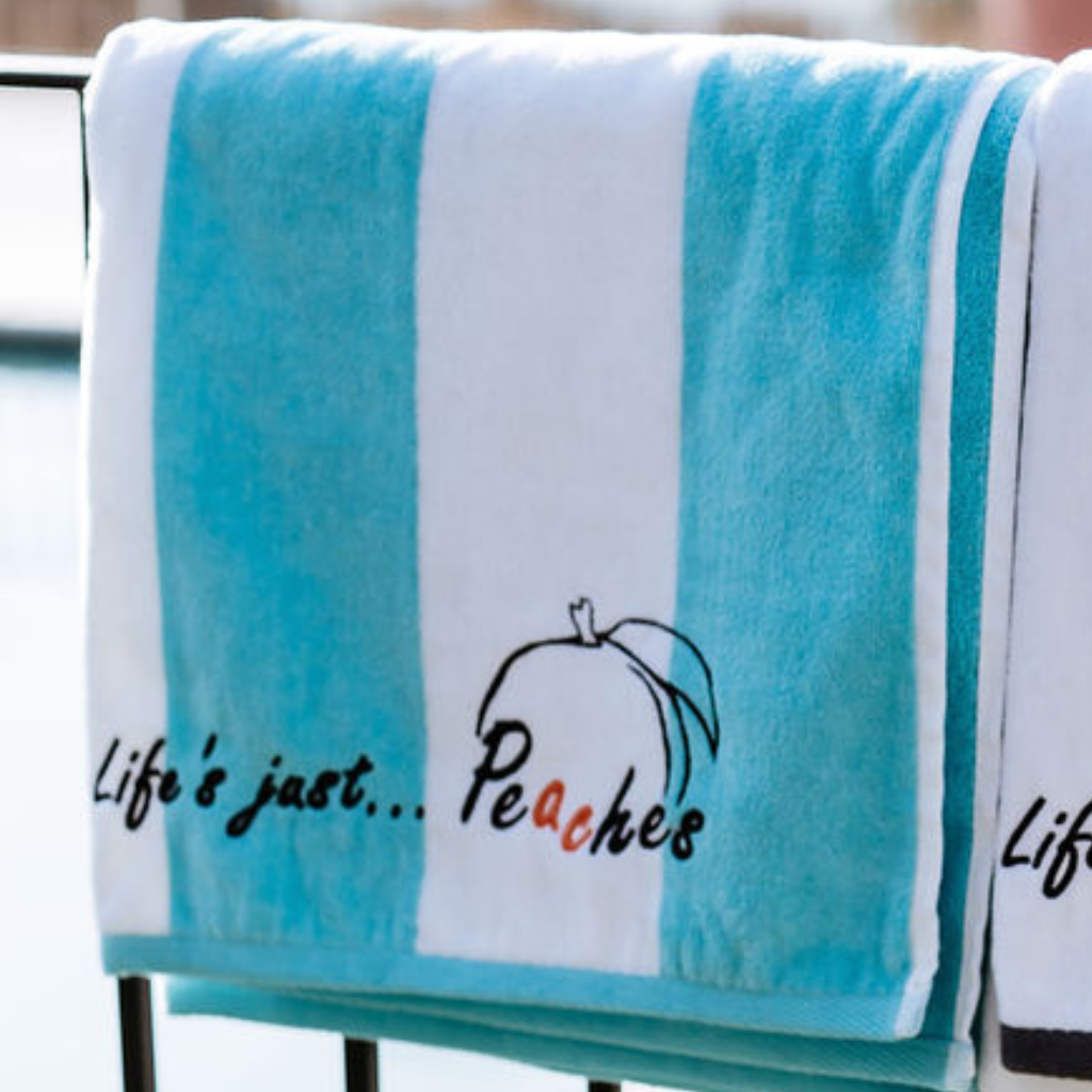 White & Teal Striped - Beach Towel