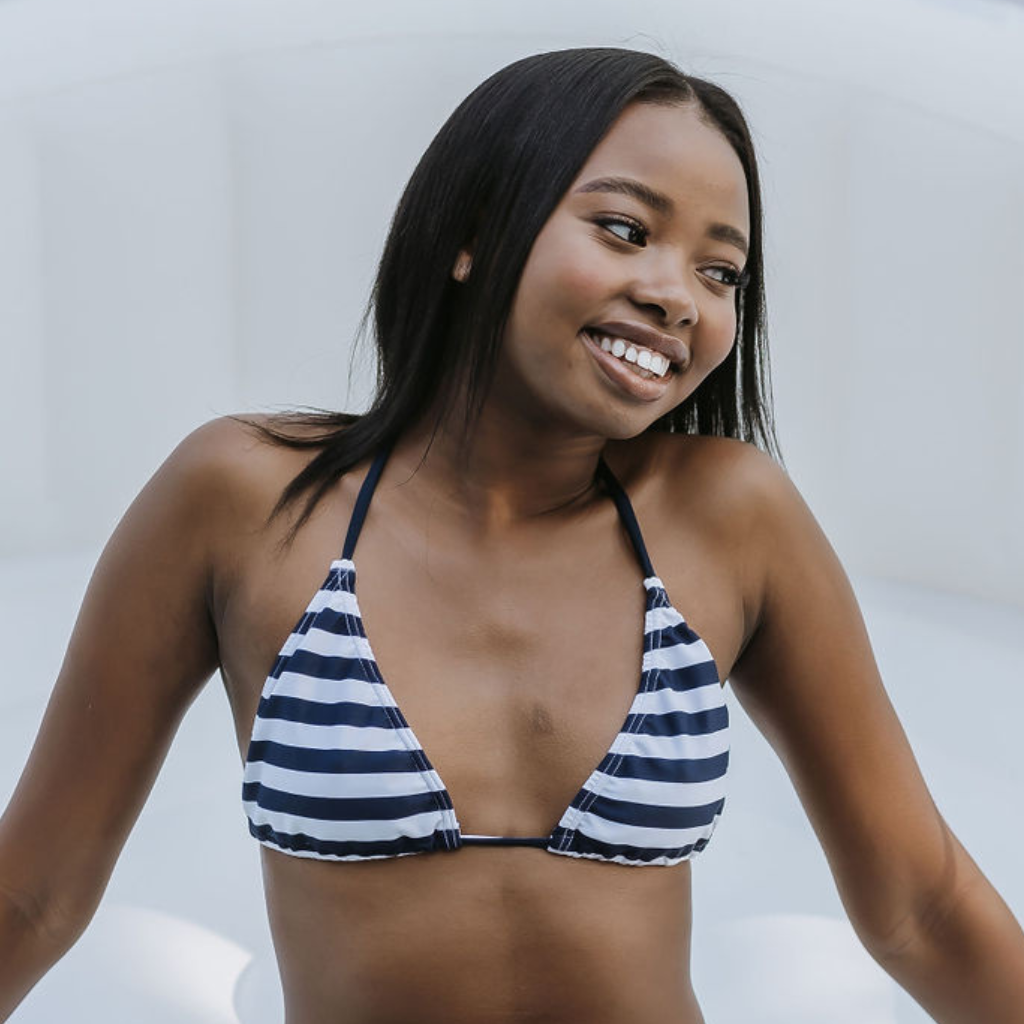 Navy & White Stripes - Triangle Style Bikini Top
