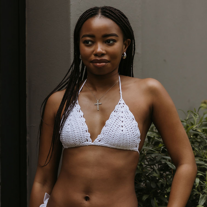 White Luna  - Crochet Style Bikini Top