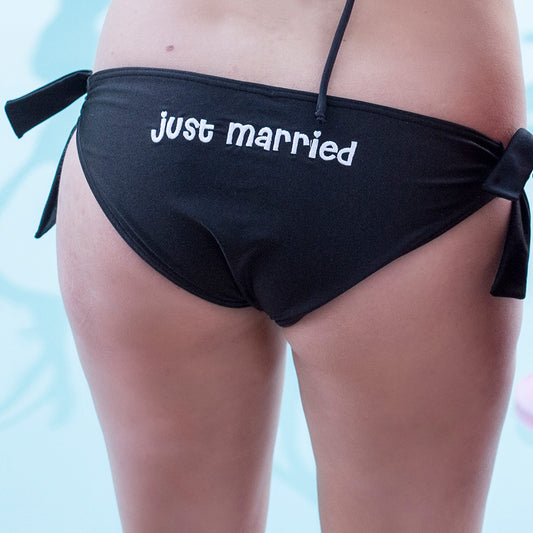 Black - Just Married - Classic Tie Style Bikini Bottom