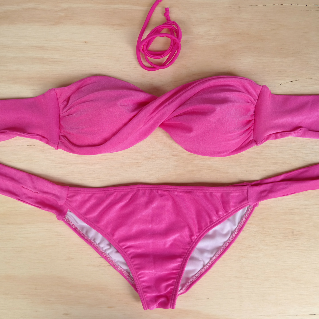 Pink - Bandeau Style Bikini Set