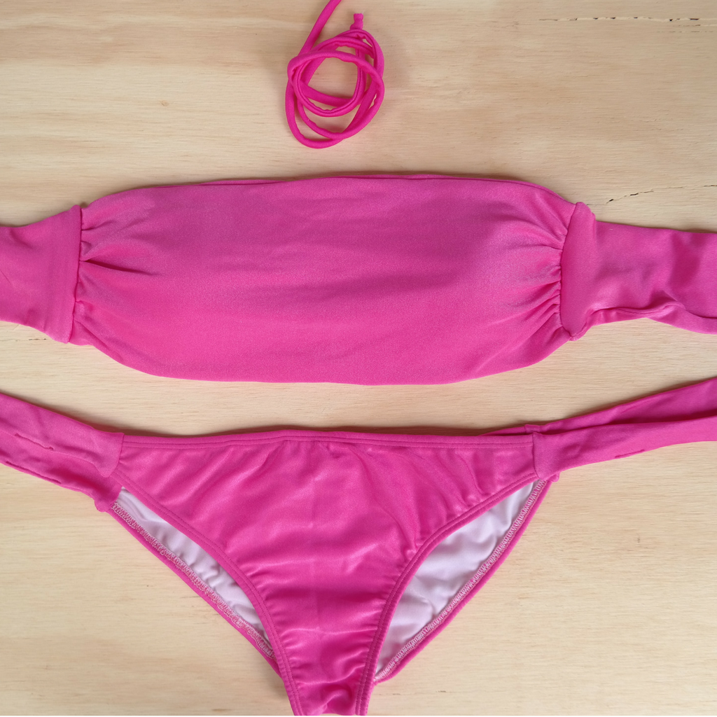 Pink - Bandeau Style Bikini Set