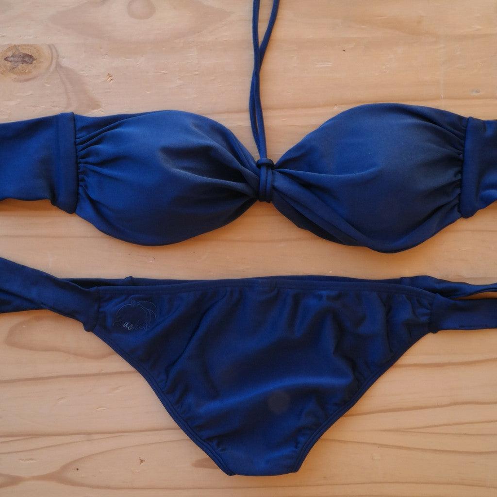 Navy - Bandeau Style Bikini:  navy colur boobtube style top and navy colour classic tie bikini bottom. Handmade from nylon lyrca