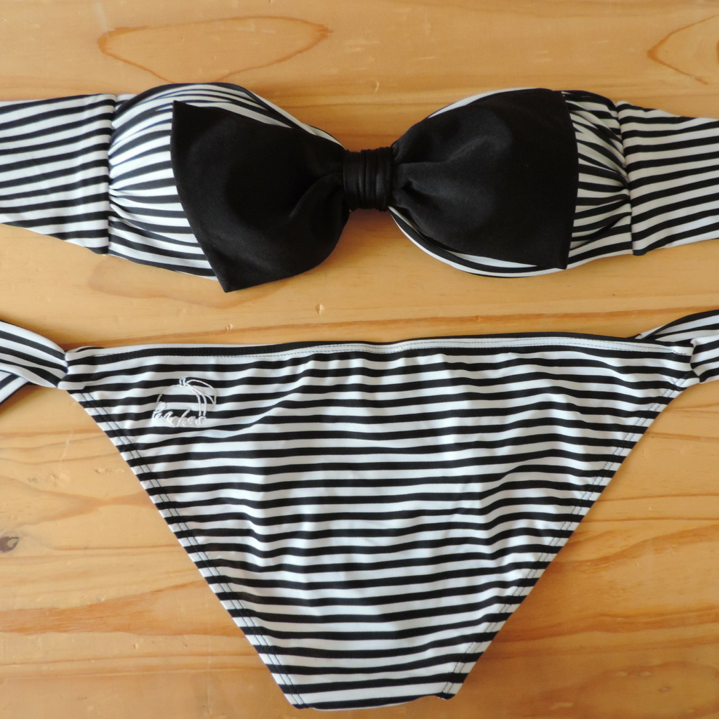 Black & Grey Stripes - Monroe Bow Style Bikini Set