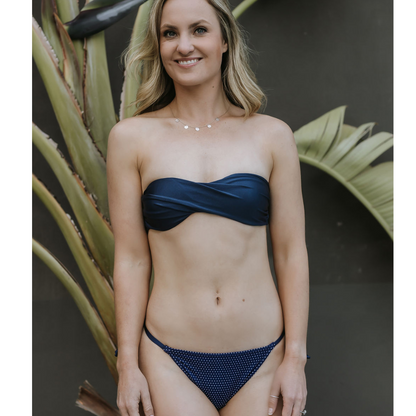 Navy & Dots - Bandeau Style Top & G-String Style Bikini:  navy colur boobtube style top and navy and white dots g-string bikini bottom. Handmade from nylon lyrca