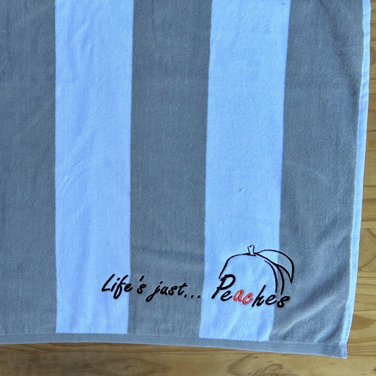 White & Grey Striped - Beach Towel